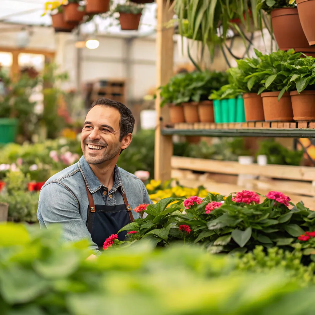 Customer smiling in a garden center